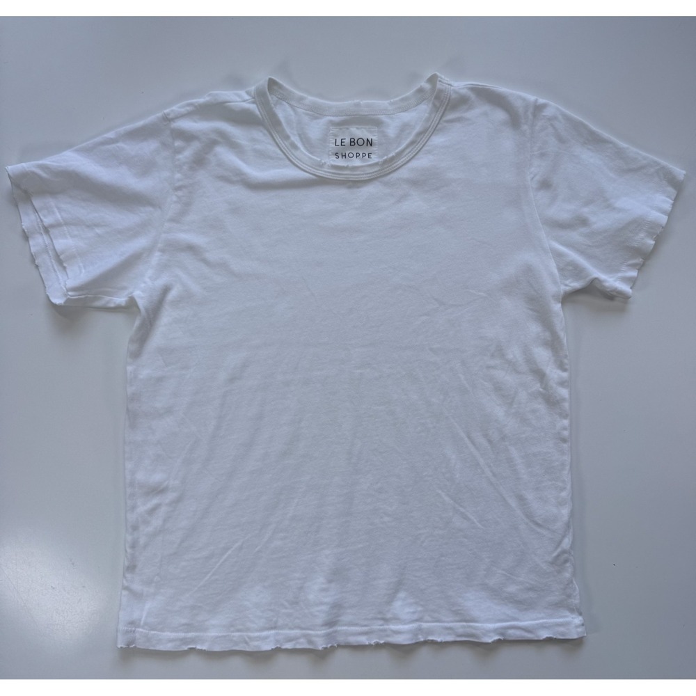 LE BON SHOPPE Distressed White T Shirt Womens Medium Made in the USA